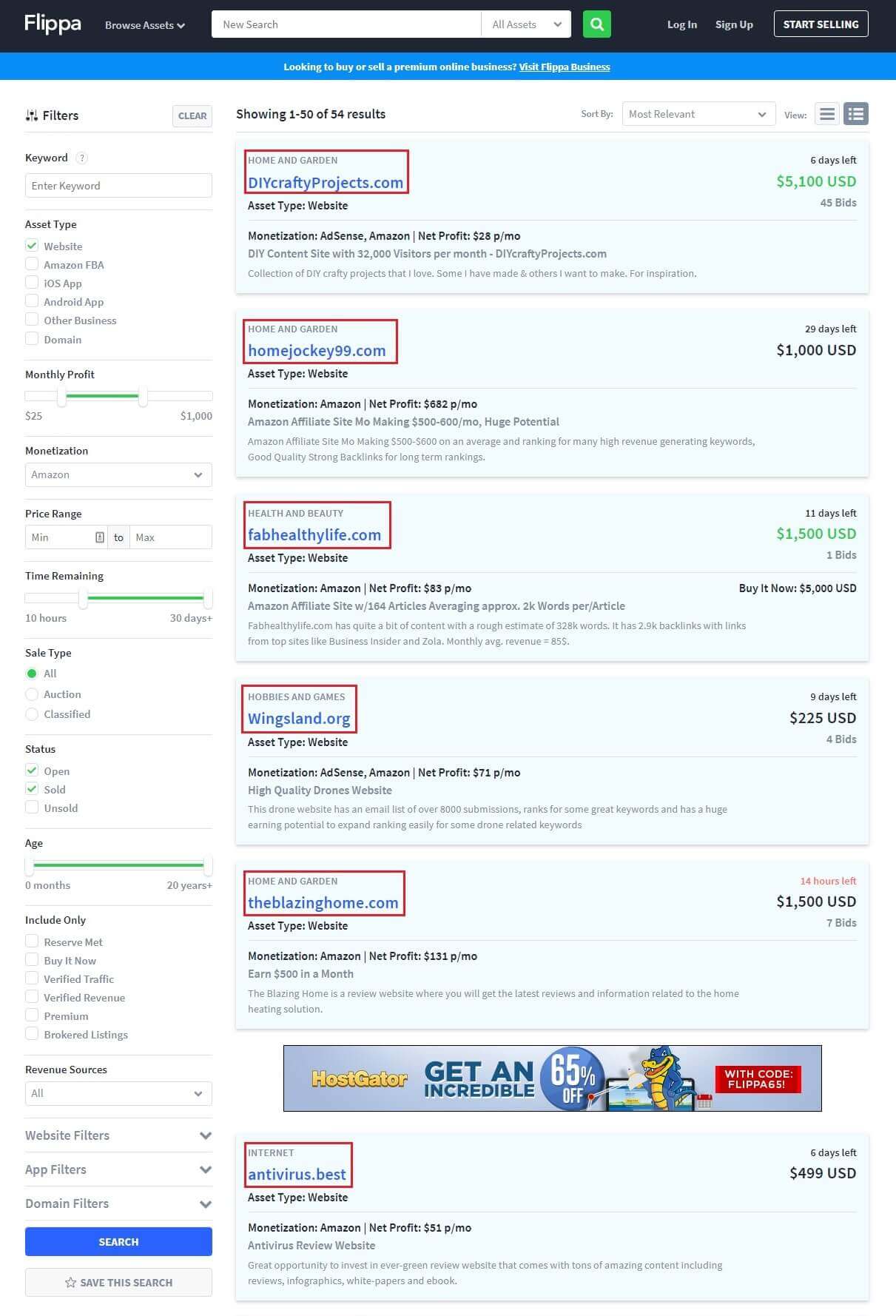 Flippa marketplace
